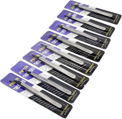 Precision Tweezer Set - FEITA Antistatic Replaceable Fiber Tip Stainless Steel ESD Tweezers for Electronics, Jewelry-Making, Laboratory, Hobby (8 ...